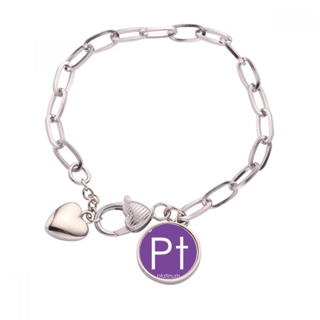 Chestry Elements Period Table Transition Metals Platinum Pt Heart Chain Bracelet Jewelry Charm Fashion