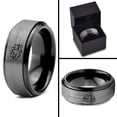 thumbnail image 4 of Tungsten Indian Lotus Nelumbo Nucifera Sacred Flower Band Ring 8mm Men Women Comfort Fit Black Step Bevel Edge Brushed Gray Polished, 4 of 4