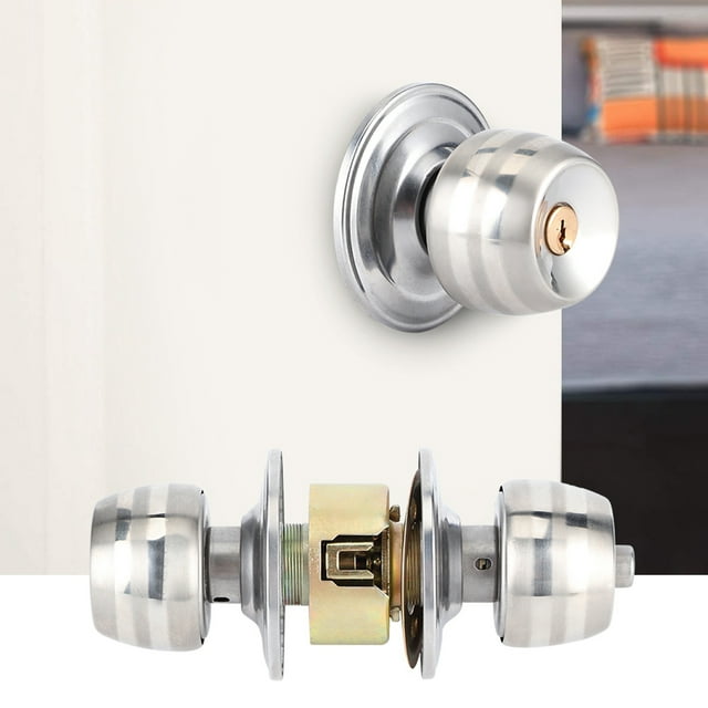 Household Door Knob With Lock, Quiet And Silent Stainless Steel Exterior Door Knob With Lock For Home For Furniture Hardware For Door Hardware For Office