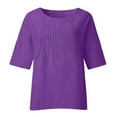 thumbnail image 4 of Top holgado de manga 3/4 con estampado floral para mujer, cuello redondo, blusa ligera de lino, túnica informal para el día a día y festivales, 4 of 5