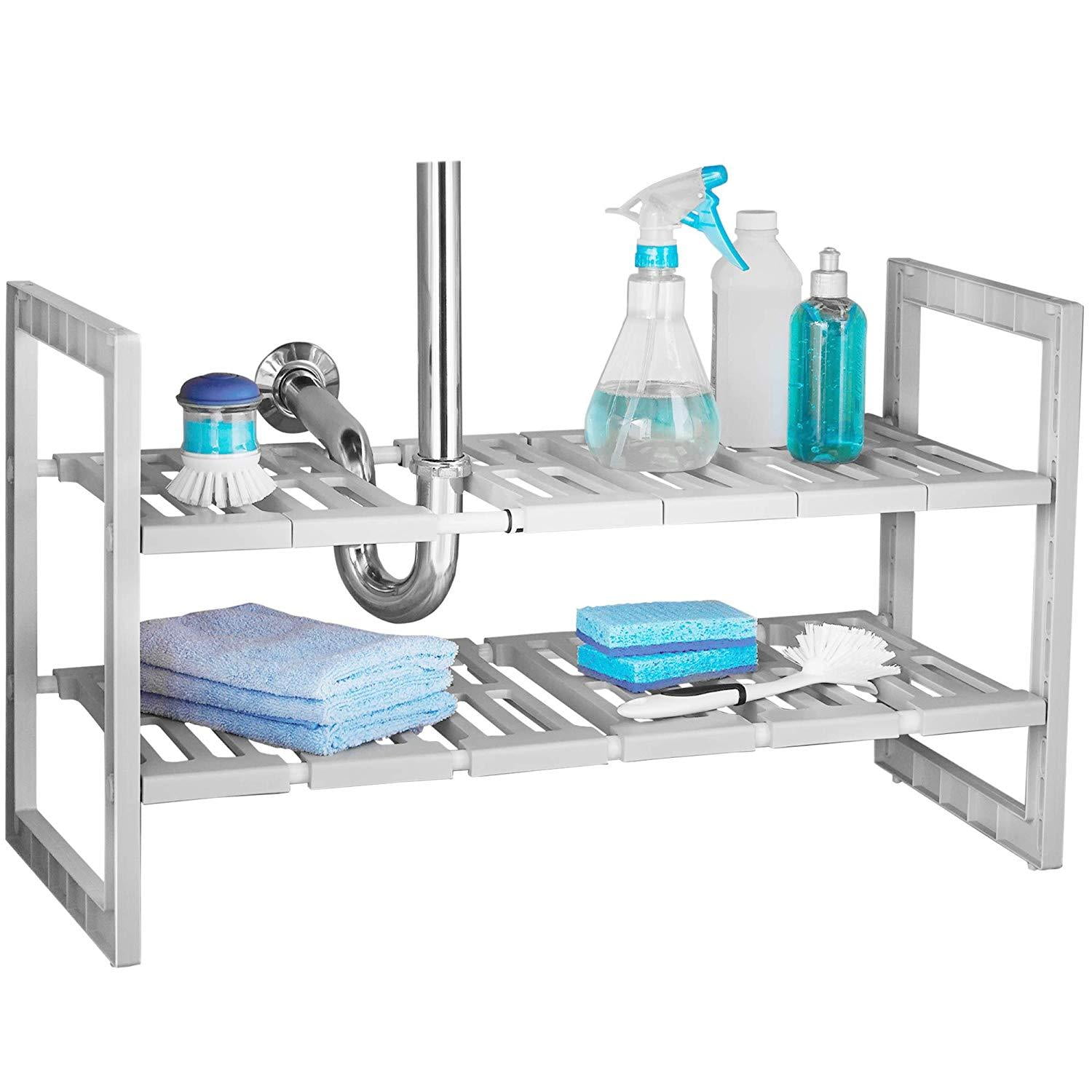 Smart Design 2Tier Under Sink Expandable Organizer w/ 6 Adjustable
