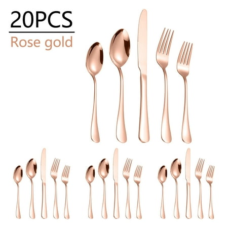 

YiFudd Cutlery Set 20PCS Stainless Steel 4-person Set Fork Spoon Cutlery Set Modern Design With Smooth Edges Spoons Products for Party Wedding BBQ Picnic Camping.