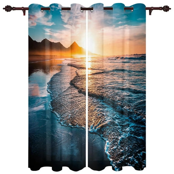 Outdoor Curtains Beach Waves Sunset Living Room Kitchen Curtain Drape For Patio Garden Gazebo Yard Valance Cutains