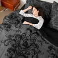 thumbnail image 4 of jejeloiu Kawaii Fox 7 Pieces Bedding Comforter Set,Vintage Bohemain Flowers Full Bedding Set,Black Damask Floral Fitted Sheet Flat Sheet For Adults,Ultra Soft Home Decor Reversible, 4 of 8