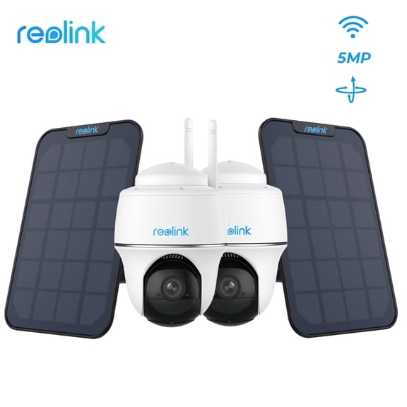 Reolink Argus PT Solar Wi-Fi Security Camera with Black Panel, 2-Pack, Pan Tilt, Color Night Vision, AI Detection