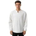 thumbnail image 1 of Ceisia Men's Relaxed Fit Vertical Rib Knit Small V-Neck Long Sleeve Casual Top Gifts, 1 of 8
