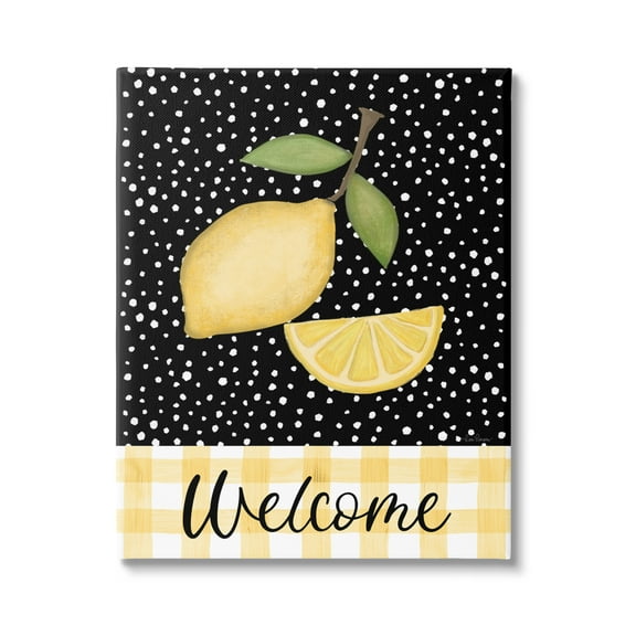 Stupell Industries Country Welcome Sign Polka Dot Pattern Lemons Graphic Art Gallery Wrapped Canvas Print Wall Art, Design by Lisa Larson Licensing