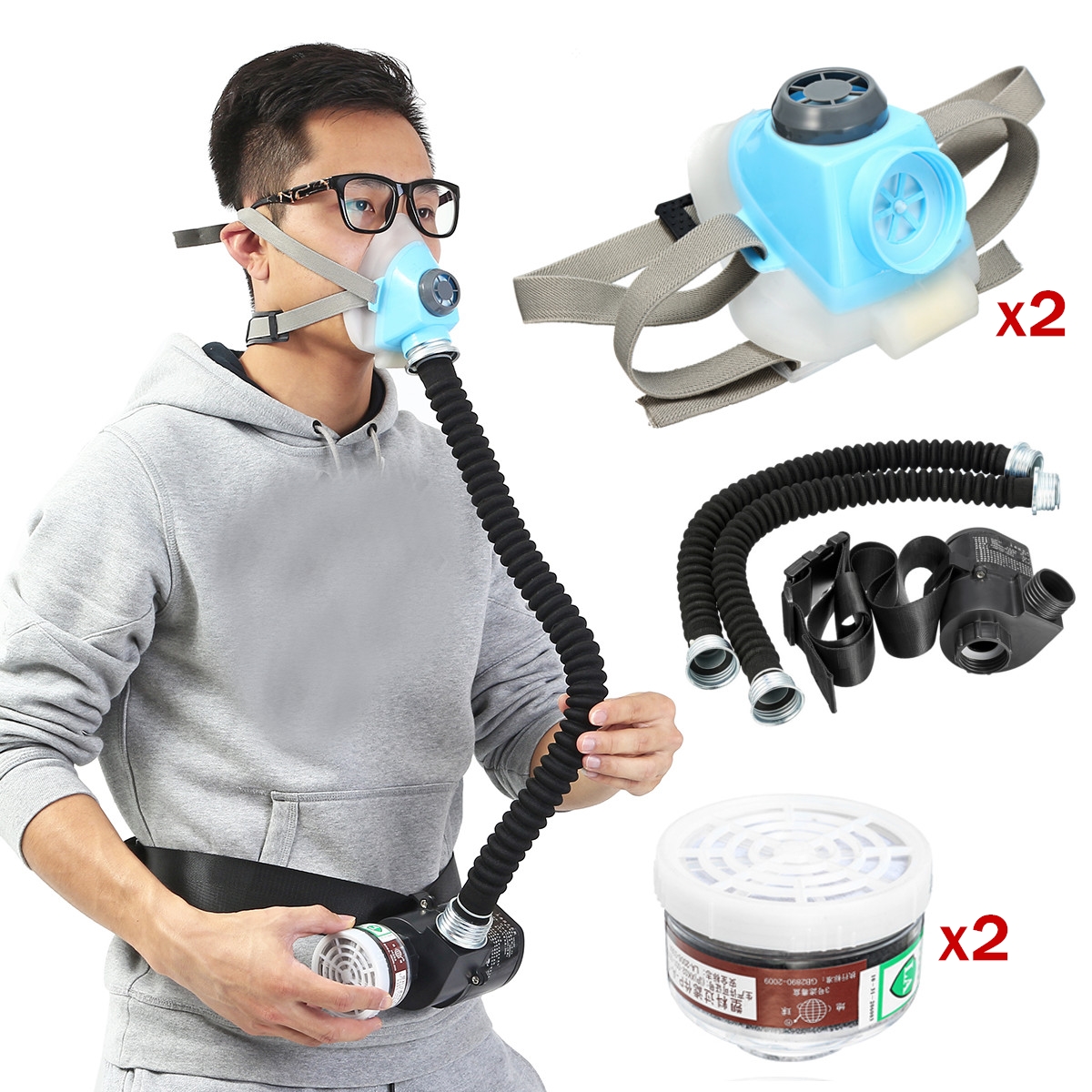 New Electric Constant Flow Supplied Air Fed Full Face Gas Mask Respirator System