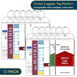 ComfiTime Cruise Luggage Tag Holders, 12-Pack Waterproof Clear