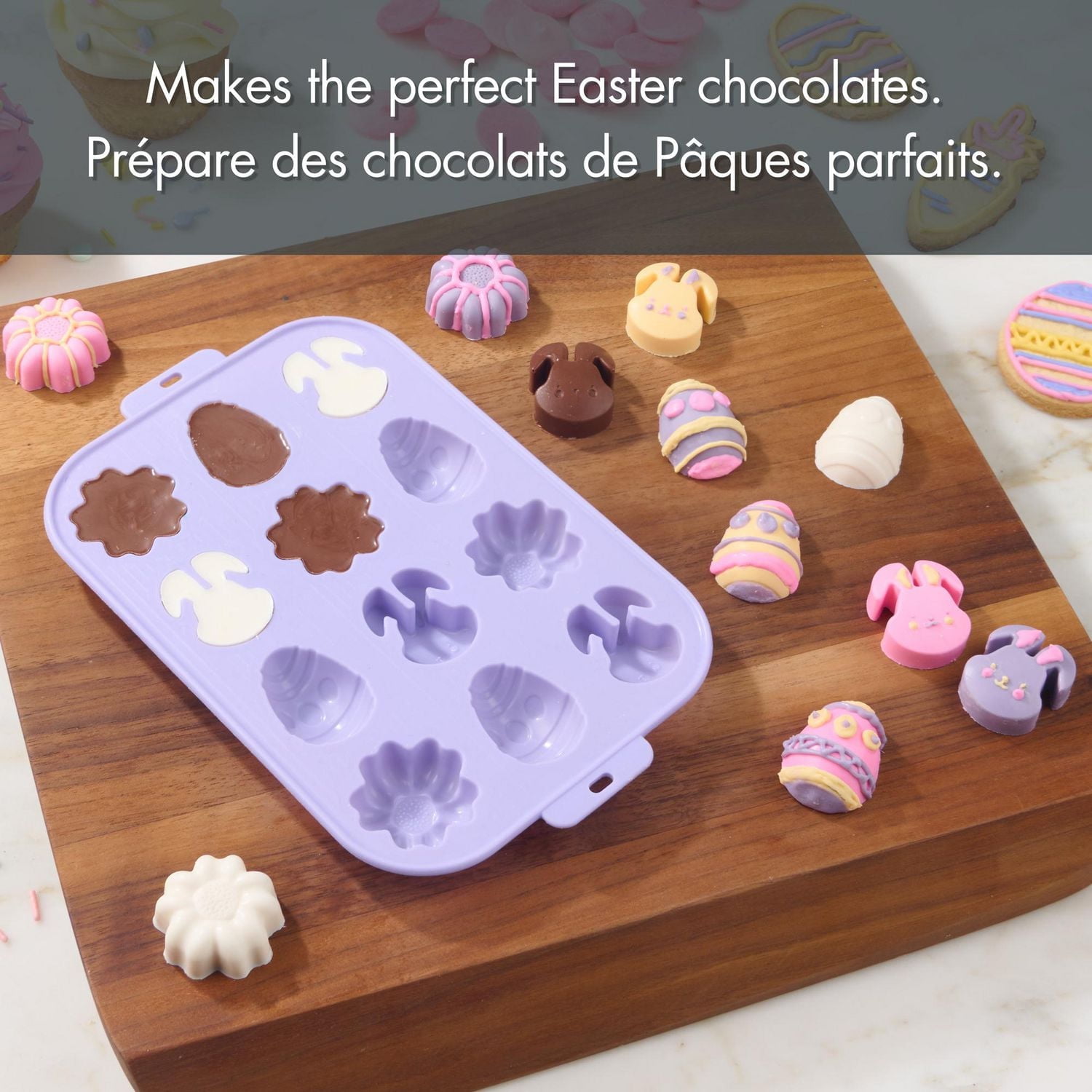 Way to Celebrate Chocolate Mould, Bunnies, Flowers and Easter Egg, Purple