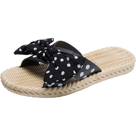 

PIKADINGNIS Women s Sandals Summer Slippers Bow Sandals Linen Slippers Bass Sandals Bathroom Slippers Beach Slippers