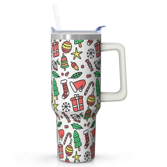 40 oz Christmas Goodwill Snowflakes Tumbler with Handle and Straw, Stainless Steel Cup 40 oz, Leak Proof Holiday Mug, Winter Gift