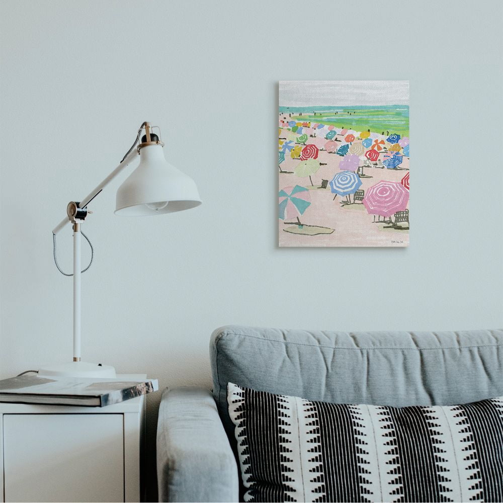 Stupell Industries Pastel Umbrella Filled Beach Watercolor Landscape Canvas Wall Art Design by Stellar Design Studio, 16" x 20"