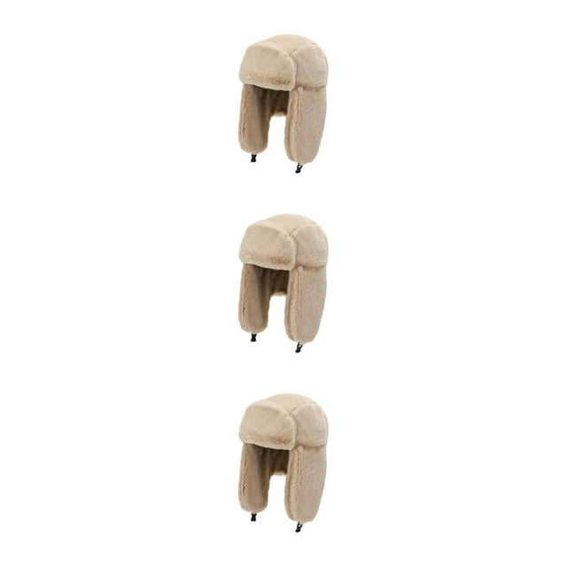 mmirethe Polyester Thicken Earflap Caps High-end Texture And Soft Texture Stay Fashionable And Warm In Cold khaki 3Set