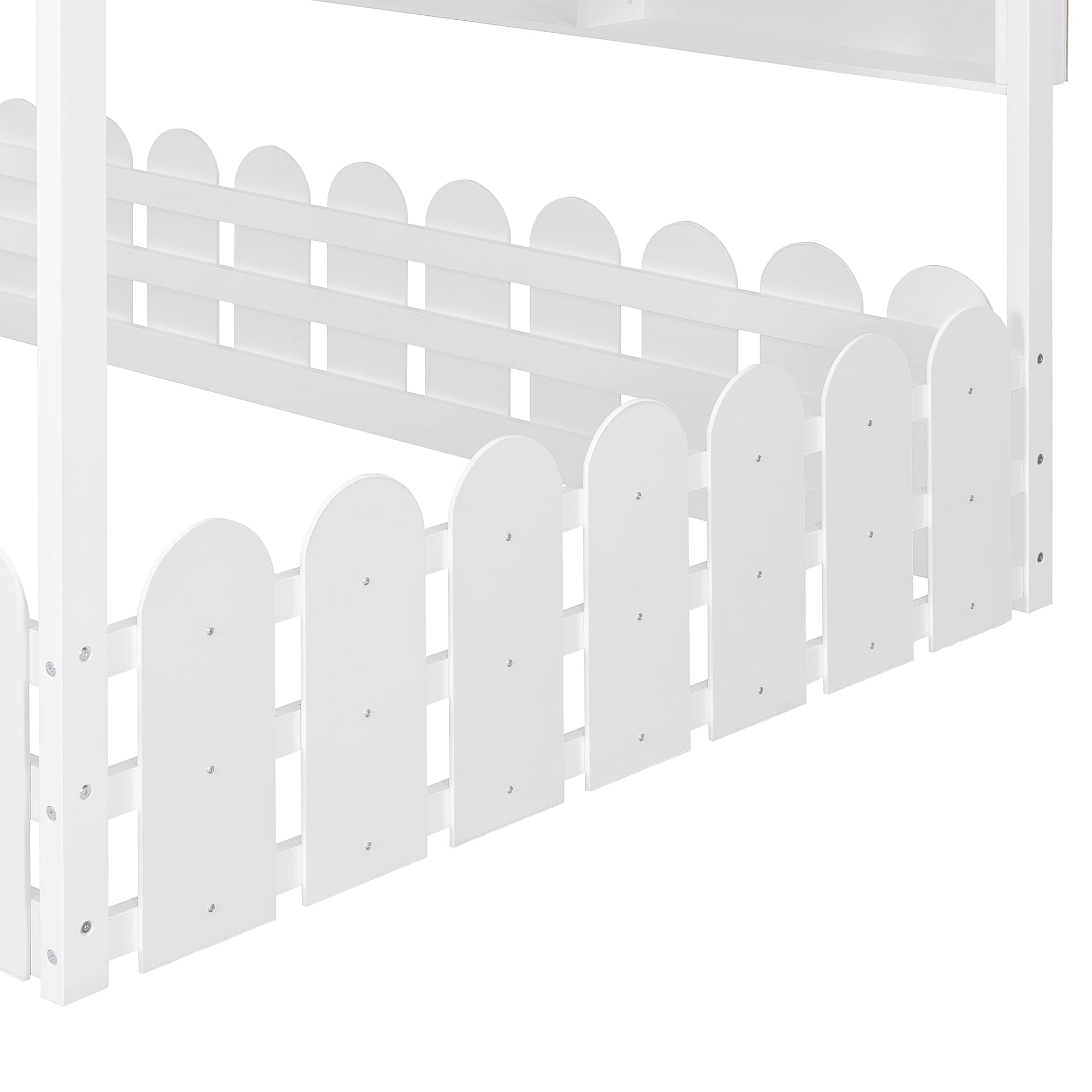 Sailvan Full Size Montessori House Bed for Kids, Floor Bed with Fence Railings, Slats not included