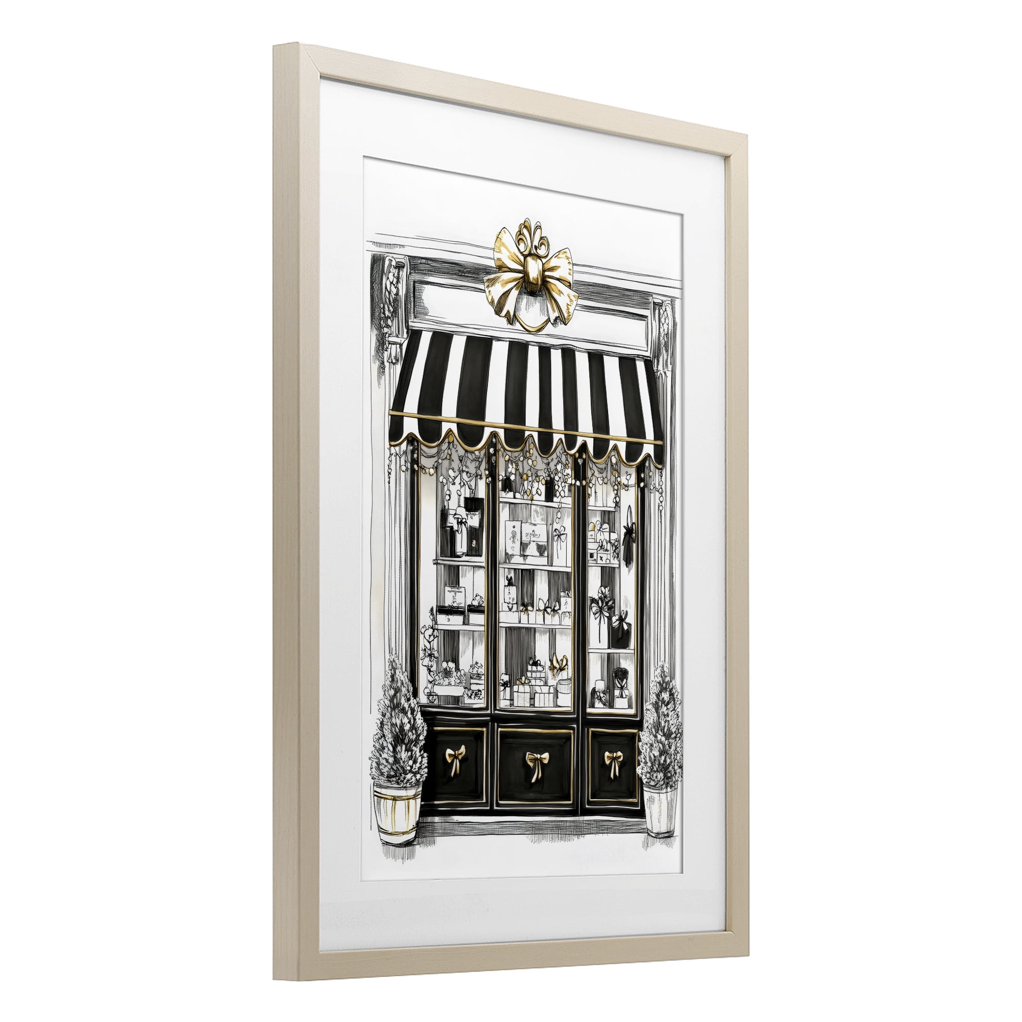 Stupell Industries Striped Paris Shop Facade Birch Framed Print Under Glass, design by Petal Prints Design