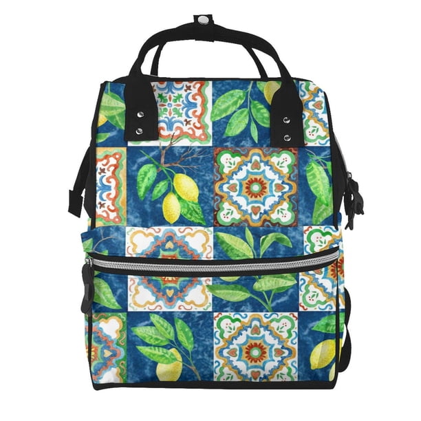 Disketp Lemon and Leaves Mochila de Pañales de Gran Capacidad con Múltiples Bolsillos, Mochila de Viaje Multifuncional para Bebé, Unisex, Moderna y Resistente