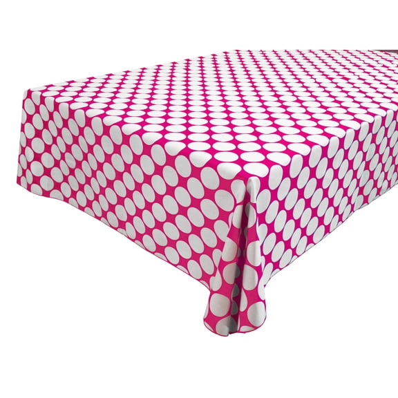 Cotton Tablecloth Polka Dots Print / Large White Dots on Fuchsia