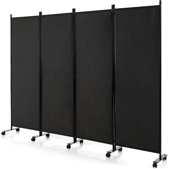 ZALIX 4 Panel Folding Room Divider, 6FT Rolling Privacy Screen with Lockable Wheels, Portable Room Partition Screen, Freestanding Wall Divider and Separator for Home Office, Black