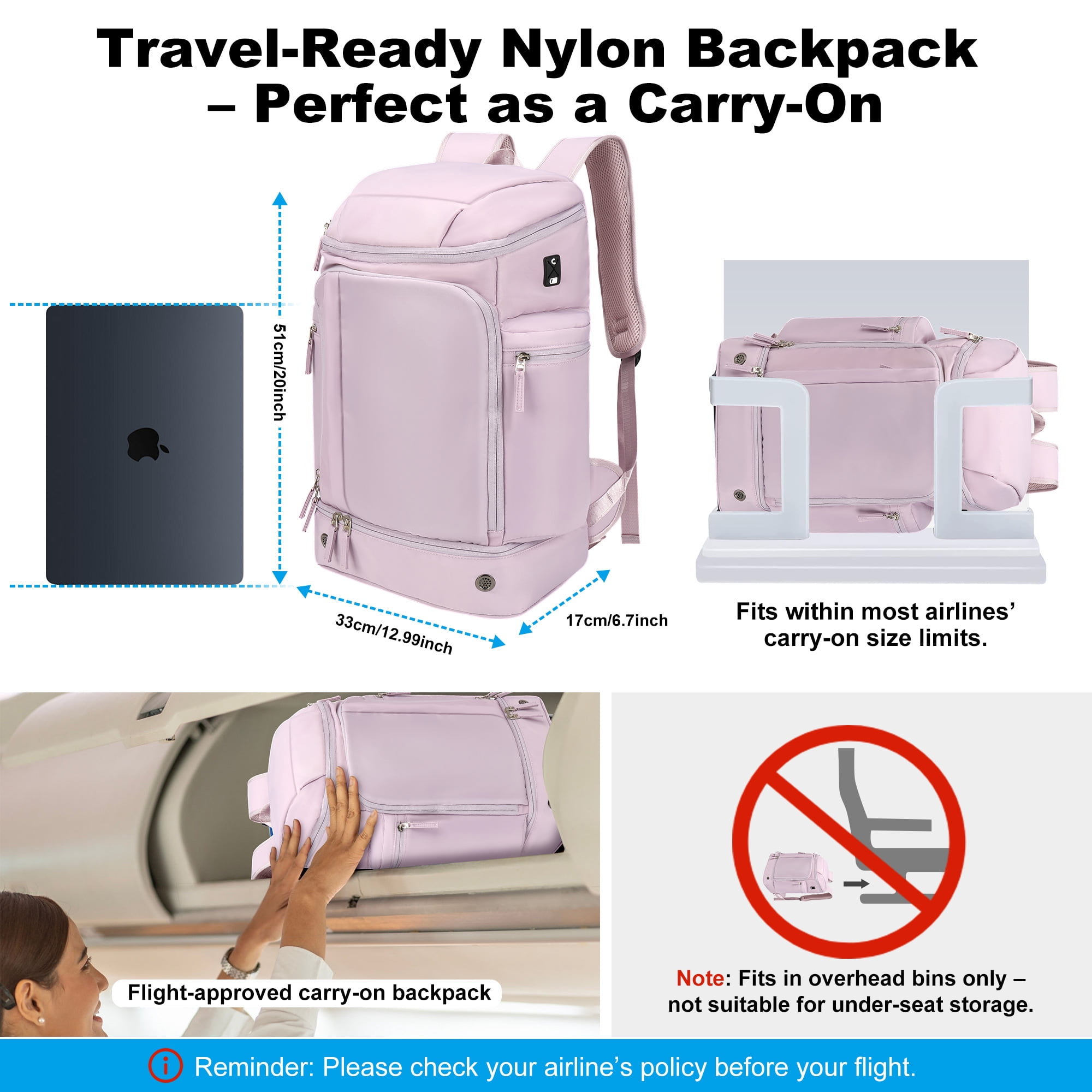 Travel Backpack  for Woman,  Large Capacity Hiking Trekking Backpack, Business 17 Inch Laptop Backpack,  Purple