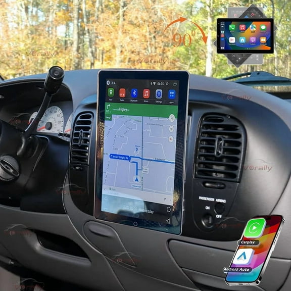 10.1" For Ford F150 1997-2004 Double Din Radio Rotated - Android 13, Built-in Wireless CarPlay/Android Auto   Bluetooth, SWC & Backup Camera, ​2 32G