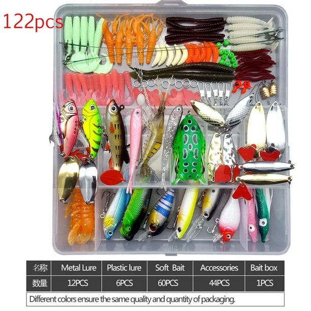 Leadingstar 75pcs/94pcs/122pcs/142pcs Fishing Lures Set Spoon Hooks Minnow Pilers Hard Lure Kit In Box Fishing Gear Accessories 94 Pieces (Random Colo