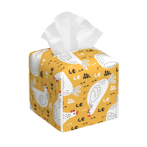 Balery Funny Chicken Porta Pañuelos de Cuero con Estampado – Funda Moderna Cuadrada para Caja de Pañuelos, Dispensador 5x5x5''