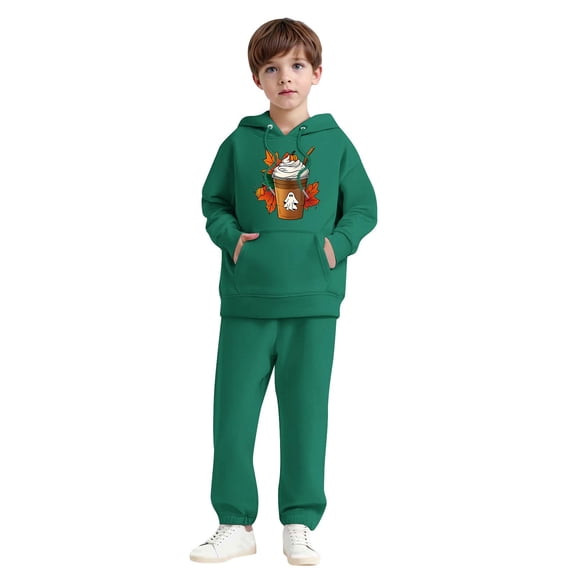 SYMOID Boys Hall-oween Sweatshirt Set Army Green Hoodie and Joggers Fall Graphic Print Tops for Kids to Big Kids,Size 2 T