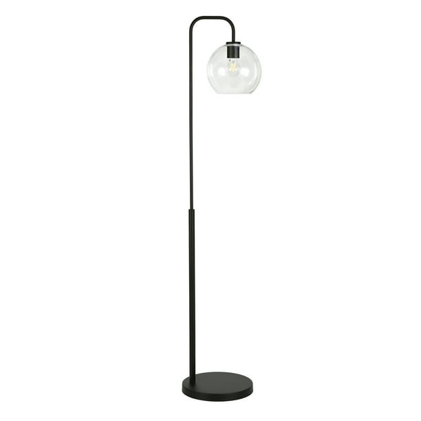 Evelyn Zoe Modern Metal Arc Floor Lamp, Industrial Bronze Arc Floor Lamp With Dimpled Glass Shade