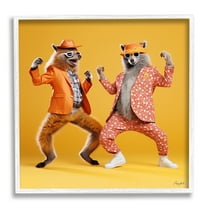 Stupell Industries Dancing Foxes on Yellow Animals & Insects Painting White Framed Art Print Wall Art, 12 x 12