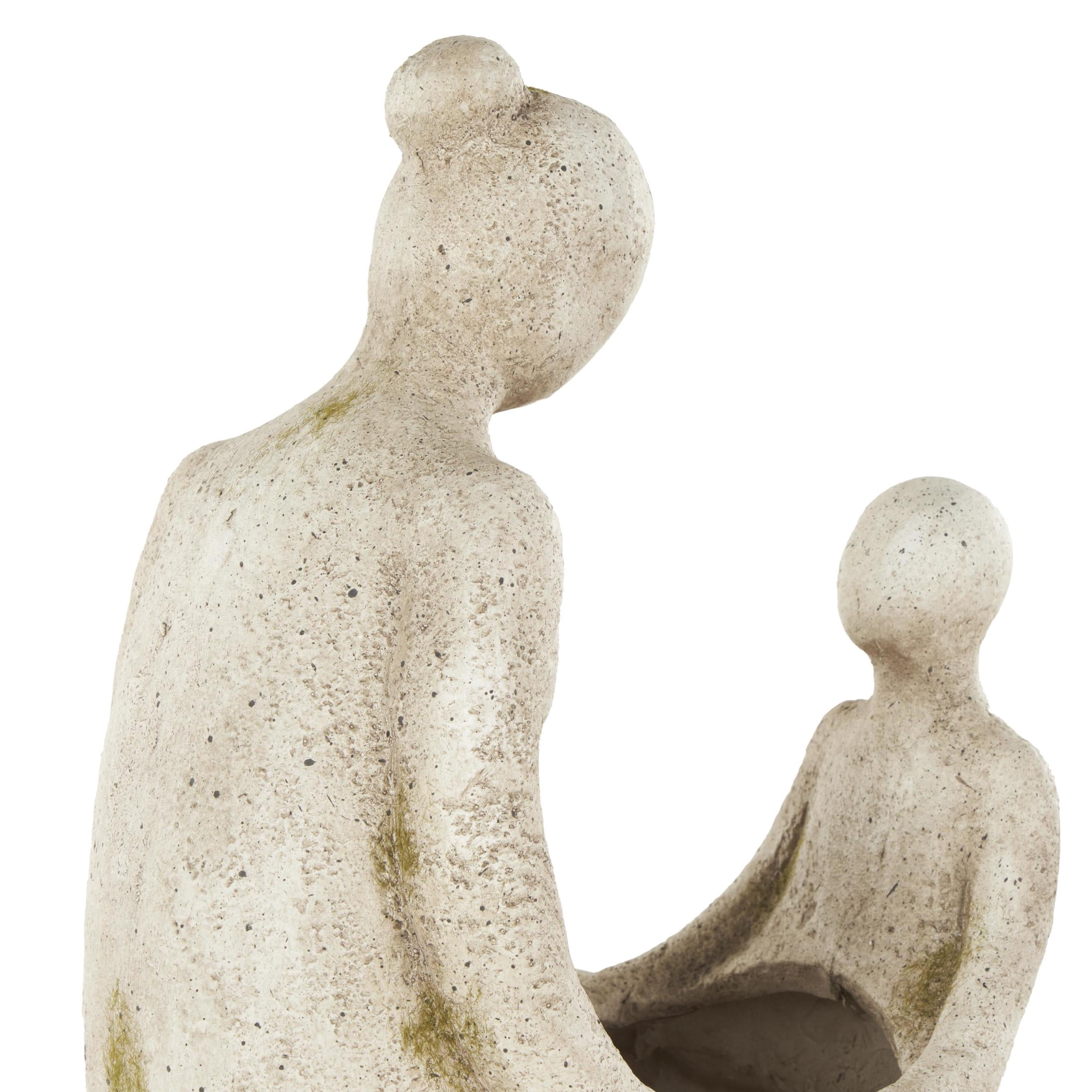 DecMode 12" x 17" Sitting Cream Polystone Family Planter