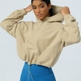 thumbnail image 5 of Wyongtao Hoodie Jackets for Women 1/2 Zip Crop Top Lightweight Stand Collar Sports Loose Yoga Sweatshirts,Beige S, 5 of 7