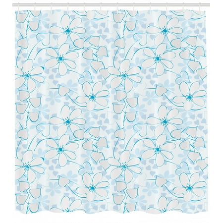Blue Shower Curtain Abstract Flowers With Heart Shaped Leaves
