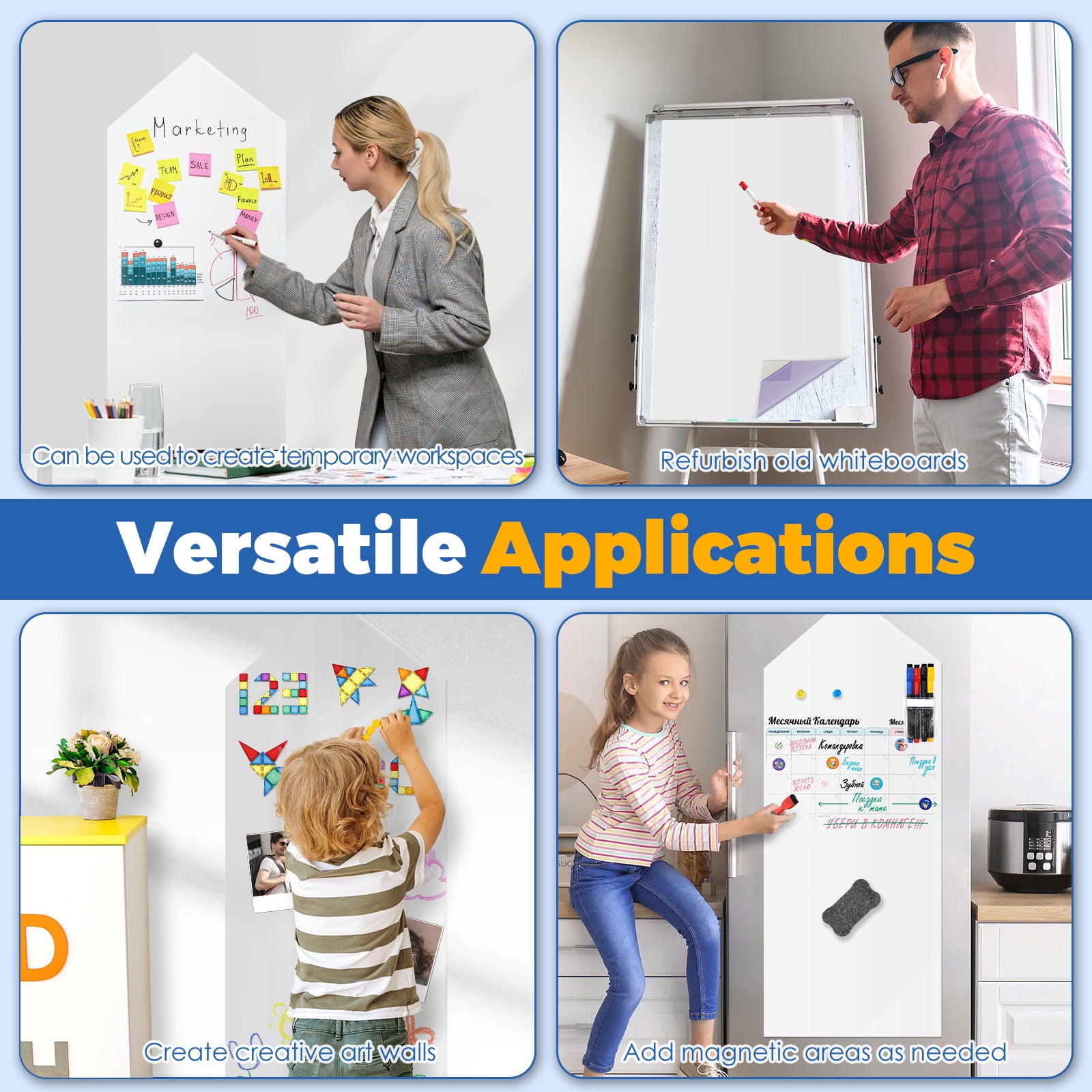 Threns Magnetic Whiteboard Contact Paper 39" x 16" Adhesive Magnetic Dry Erase White Board Sticker for Wall, Peel and Stick Wallpaper, Easy to Write and Clean for Playroom Office