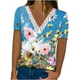 thumbnail image 2 of Ichuanyi liquidación de la moda femenina encaje impreso mangas cortas blusa en V tops casuales ICHUANYI WER2023081604219, 2 of 5