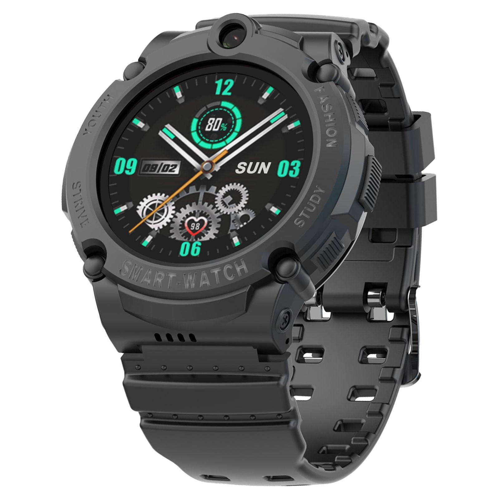 PTHTECHUS S02 Smart Watch for Boys Girls Smartwatch for Kids with 4G SIM GPS Video Call Pedometer MP3 Flashlights Calculator Alarm Clock Children Holiday Gift Black