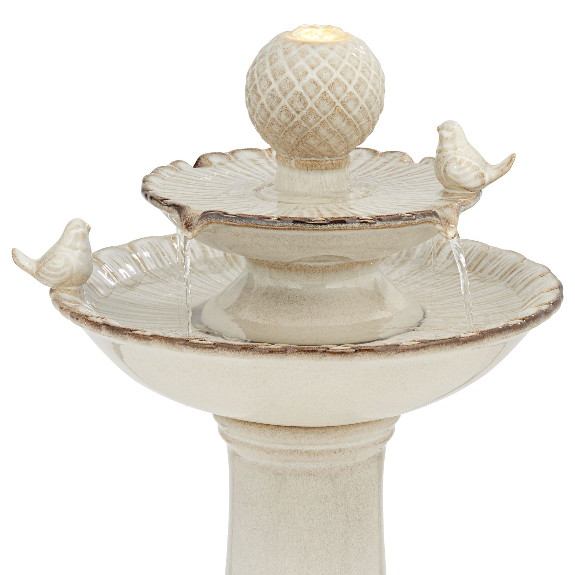 Bathing Bird 26 3/4" High Large Italian Outdoor Decor Cream Ceramic Floor Fountain with Light LED 2-Tier