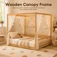 thumbnail image 2 of Miniyam Full Size Canopy FloorBed with Guardrails for Kids and Teens, Natural, 2 of 7