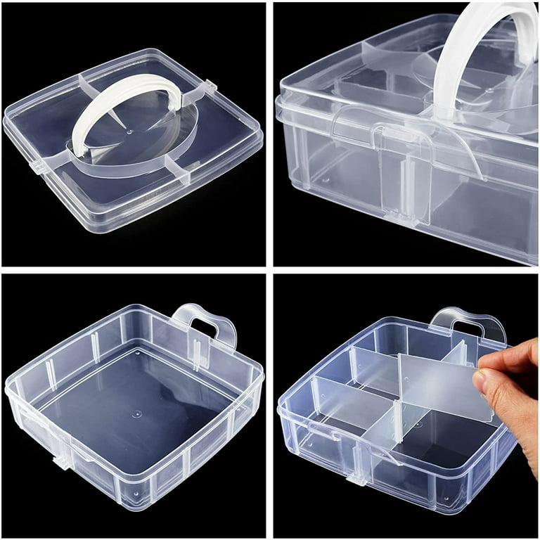 Casewin 3 Layer Stack & Carry Box, Plastic Multipurpose Portable Storage  Container Box Handled Organizer Storage Box with Removable Tray for