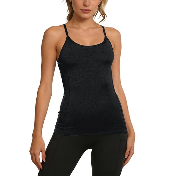 Women Tank Tops Backless Yoga Workout Vest Topswith Solid Print Scoop Neck Sleeveless Athletic Slim Fit Womens Camisole Tank Tops Black L