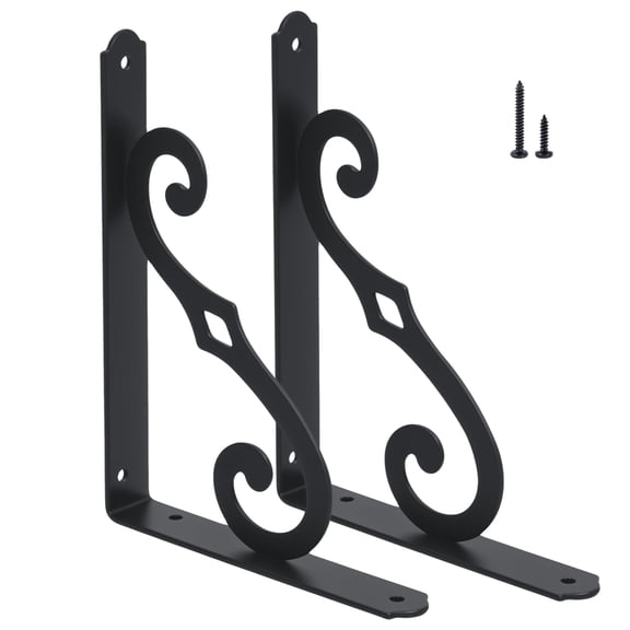 WellMade 8x6 in. S-Shape Shelf Bracket, Heavy Duty Carbon Steel with Black Finish, Floating Shelf Support for Kitchen, Bathroom & Living Room, 2 pack