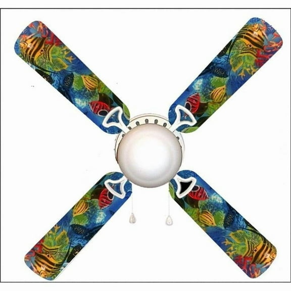888 Cool Fans F42-0001123 42 in. Tropical Fish Coral Reef 4-Blades Ceiling Fan with Schoolhouse Lamp