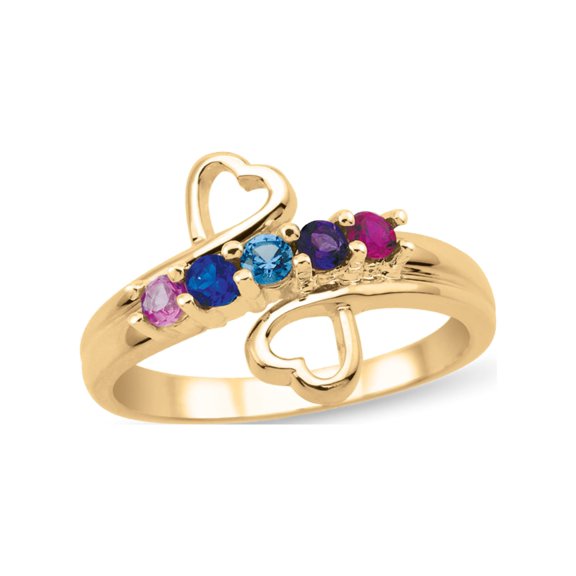 Personalized Double Hearts Bypass Design Birthstone Ring in 10K Gold by Jewlster