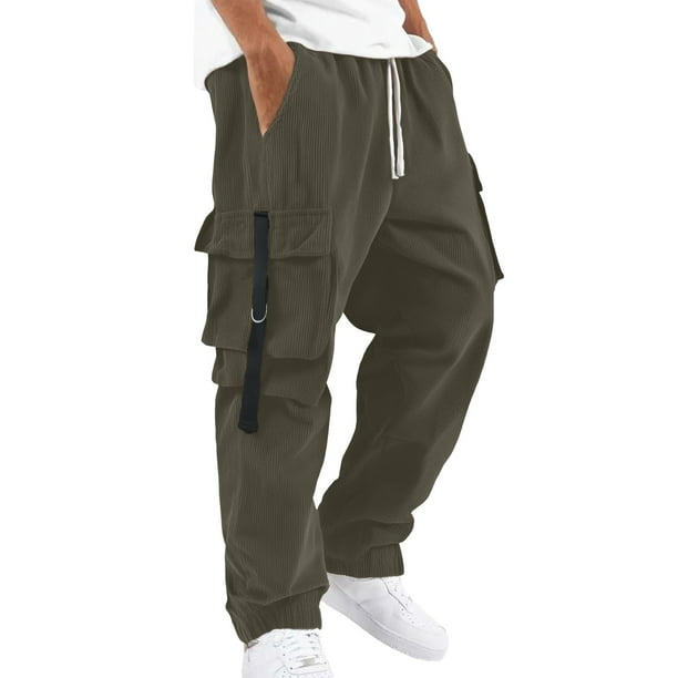 Pantalones cargo streetwear para hombre - Pantalones utilitarios de pana - Poliéster, múltiples bolsillos, tallas S-XXL