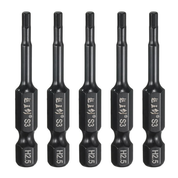 Uxcell 5pcs Hex Head Wrench Drill Bit 2.5mm(H2.5) Metric 1/4" Hex Shank 2"(50mm) Length S3 Steel Magnetic Impact Drivers Screwdriver Bit Industrial Grade Hexagon Electric Drill Bits