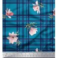 thumbnail image 1 of Soimoi Blue Silk Fabric Check & Magnolia Floral Print Sewing Fabric Yard 42 Inch Wide, 1 of 5