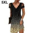 thumbnail image 2 of Maoww Robe Courte à Manches Courtes Imprimée Col en V pour Femmes Robe Décontractée Soirée École Fiançailles Mariage d'Été Fête d'Anniversaire Or 5TG, 2 of 5