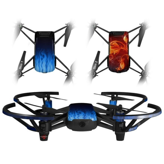 Skin Decal Wrap 2 Pack for DJI Ryze Tello Drone Fire Blue DRONE NOT INCLUDED