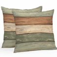 thumbnail image 2 of Throw Pillow Covers 16x16 Inch Set of 2, Farmhouse Sage Green Brown Waterproof Outdoor Pillow Covers, Vintage Wooden Striped Decorative Cushion Pillowcases for Couch, Sofa, Bed, Garden, Patio, 2 of 9