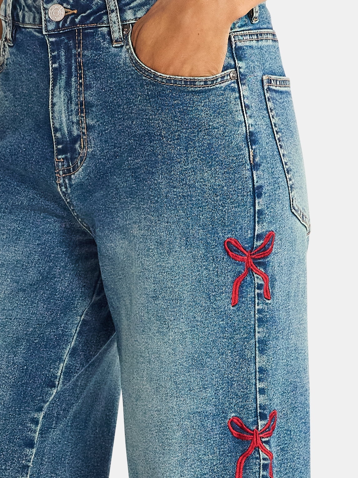 Madden NYC Women's Ultra 90s Fit Jeans with Embroidery, 32" inseam, Sizes 00-18
